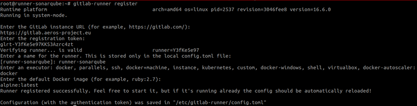 Installation of the runner in the SonarQube machine.